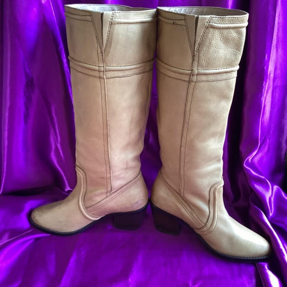 Tan Creamy Leather Fossil High Boots - Picture 5 of 14